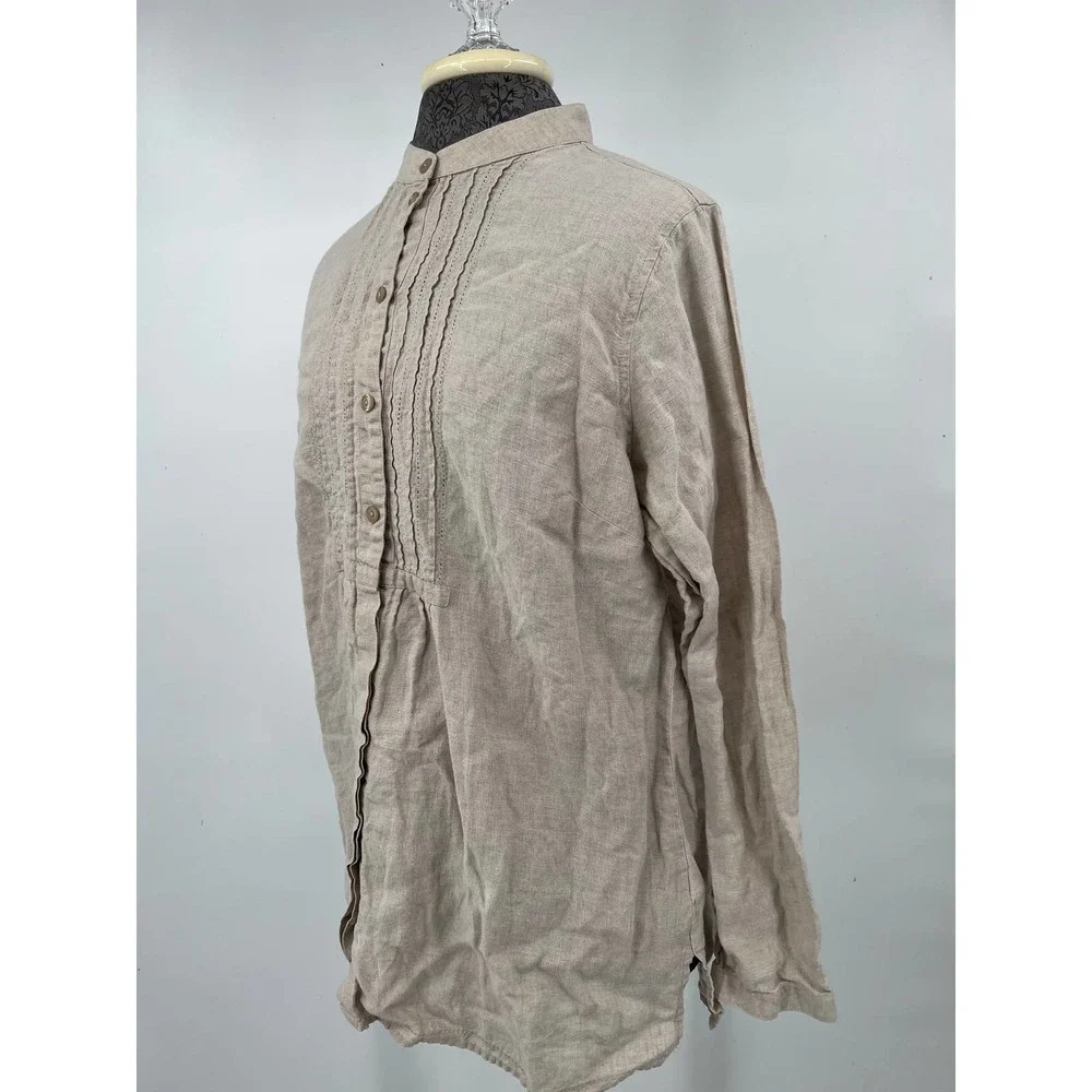 L.L.Bean Women's tan 100% linen long sleeve button front shirt size large - Picture 4 of 5